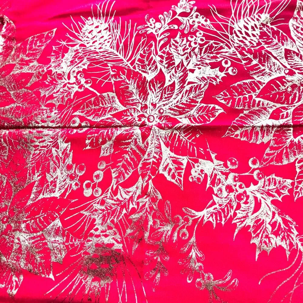 Vintage Christmas Holiday tablecloth buffet size rectangle red with gold leaves